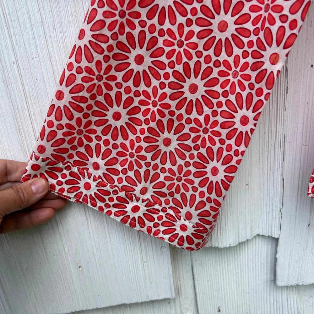 Tory Burch Red White Floral Sequin Cotton Blouse Top 20091121 Womens 10